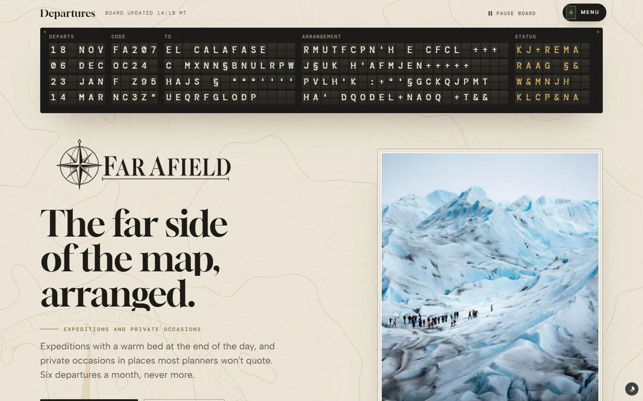 The Far Afield demo's home page