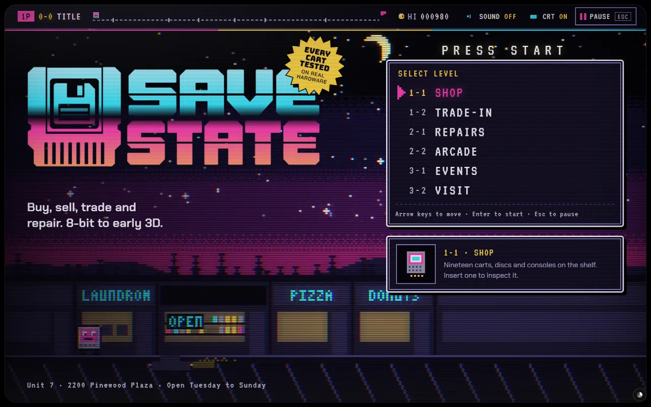 The Save State demo's home page