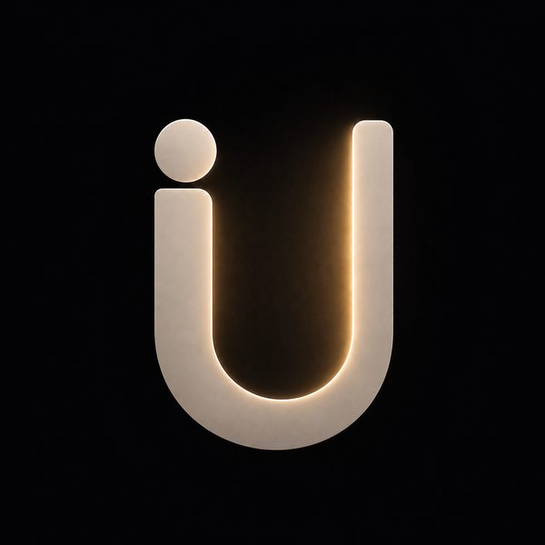 The PromptU logo, a cream mark glowing warm on black